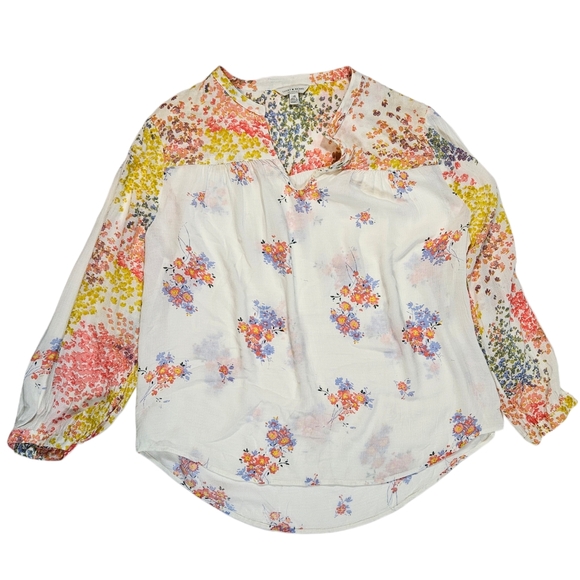 Lucky Brand Floral Print Blouse Size Large V-Neck 3/4 Sleeve Boho Peasant Fairy - Picture 6 of 16